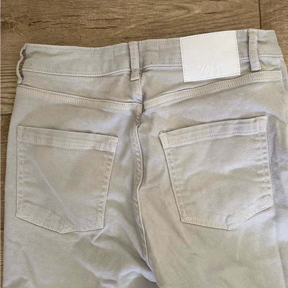 ZARA Split Hem Straight Leg Full Length Mid Rise Pants in Beige/Grey - Picture 6 of 7